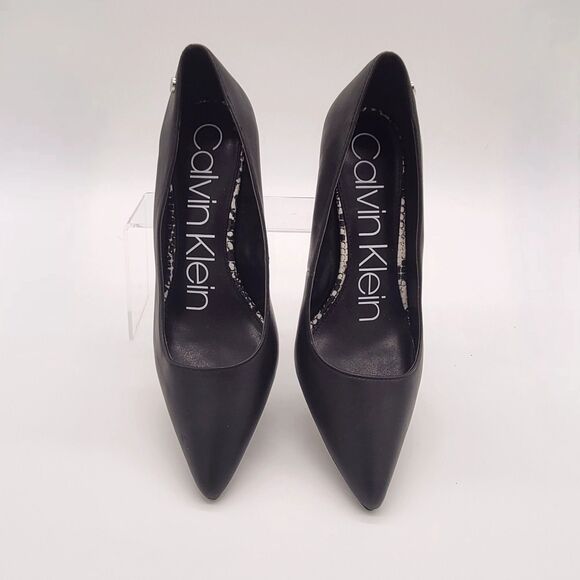 Calvin Klein NEW Eviti Black Leather Snakeskin 3.5" Block Heels Size 6.5 M - Picture 3 of 8